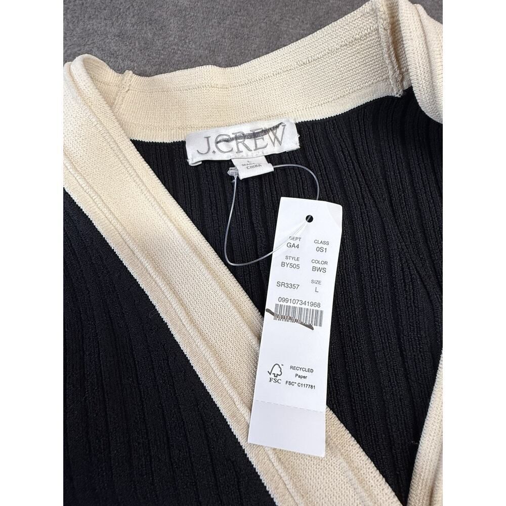 NWT J.Crew Ribbed Knit Dress Black Cream Trim Button Front Midi Size Large - Picture 11 of 12